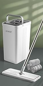 Mopp und Eimer, ausgestattet mit Dehydrierungsset, freihändiger flacher Bodenwischer und Eimer, mit 3 waschbaren ultrafeinen Fasermopps, Mehrzweck-Bodenreinigung_voghion.com
