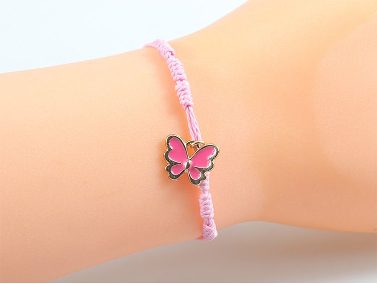 Bransoletka pleciona Pink Clover Love z różowym motylem i sznurkiem_voghion.com