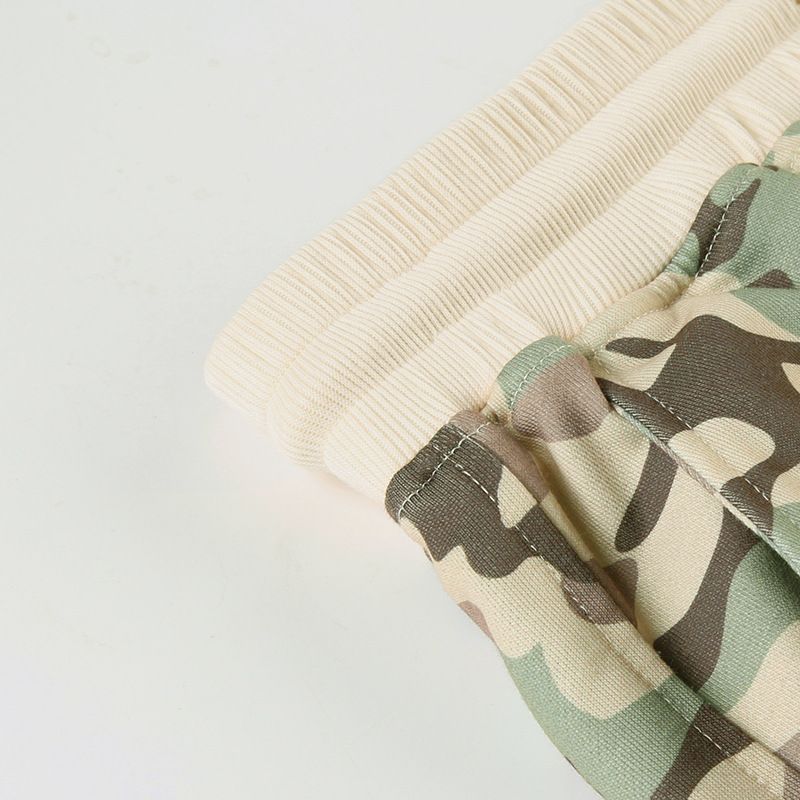 American Street Contrasting Color Waistband Camouflage Special Hooded Sweatshirt Casual Straight Leg Sweatpants_voghion.com