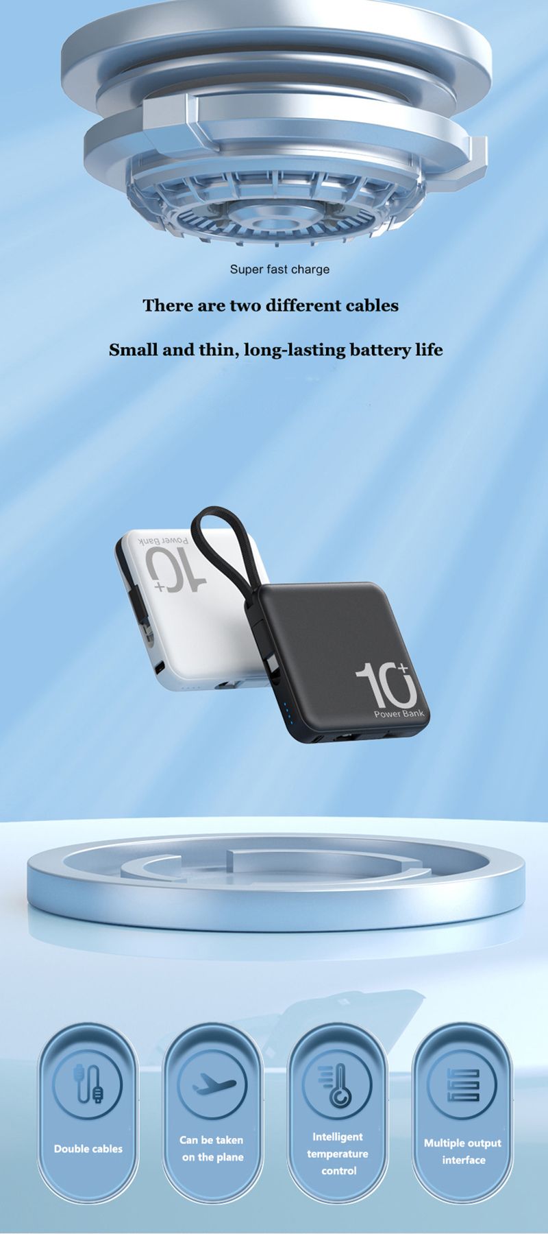10000 Power Bank Büyük Kapasiteli Harici Pil Dahili Tip-C Kablo 5000 MAh Taşınabilir Boyun Askısı Powerbank iPhone İçin_voghion.com