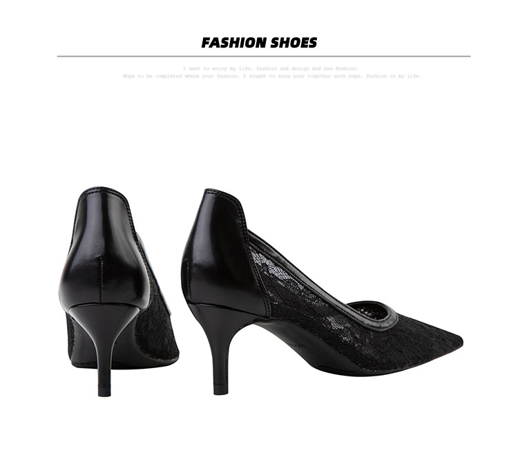 Sexy slanke høyhælte damesko stiletthøye hæler spisse netting åpent blonder blonder enkle sko_voghion.com
