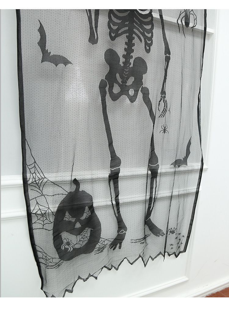 Tenda per porta in pizzo gotico - Disegni di streghe, pipistrelli, scheletri e ragnatele per decorazioni di Halloween e horror (100x210 cm, rete trasparente nera, facile da appendere)_voghion.com