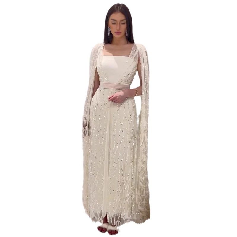 Elegantes Abendkleid mit langen Ärmeln für Damen – Sexy Abendkleid mit hoher Taille für Hochzeit, Party und Bankett (Elfenbein, Blau, Lila)_voghion.com