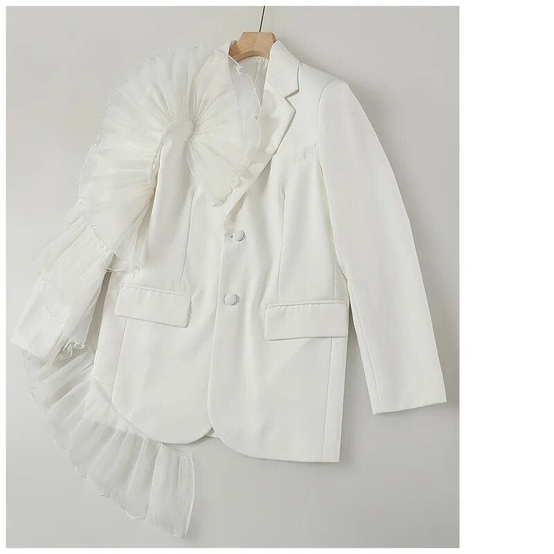 2024 Tidlig vår Ny Oversized Mesh 3D Ruffle Edge Uregelmessig Løs Dresskåpe Avslappet_voghion.com