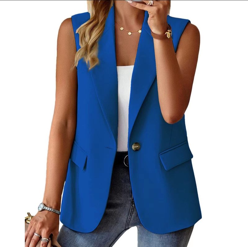 New Sleeveless Blazer Women's Casual Office Jacket - Lightweight Loose Fit, Notched Lapel, Multiple Colors_voghion.com