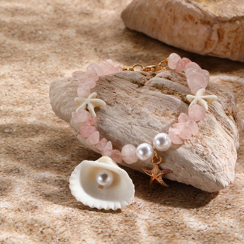 Bracciale con perline di conchiglie e perle con ciondolo a stella marina – Set di gioielli da spiaggia nautici | Conchiglie naturali, cristalli e perle di vetro, stile boho costiero_voghion.com