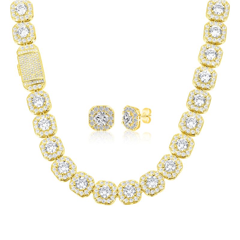 Schmuckset für Damen – 12 mm kubanisches Kettenarmband mit Zirkonia und Ohrstecker, robustes Modedesign, hypoallergen, als Geschenk geeignet_voghion.com