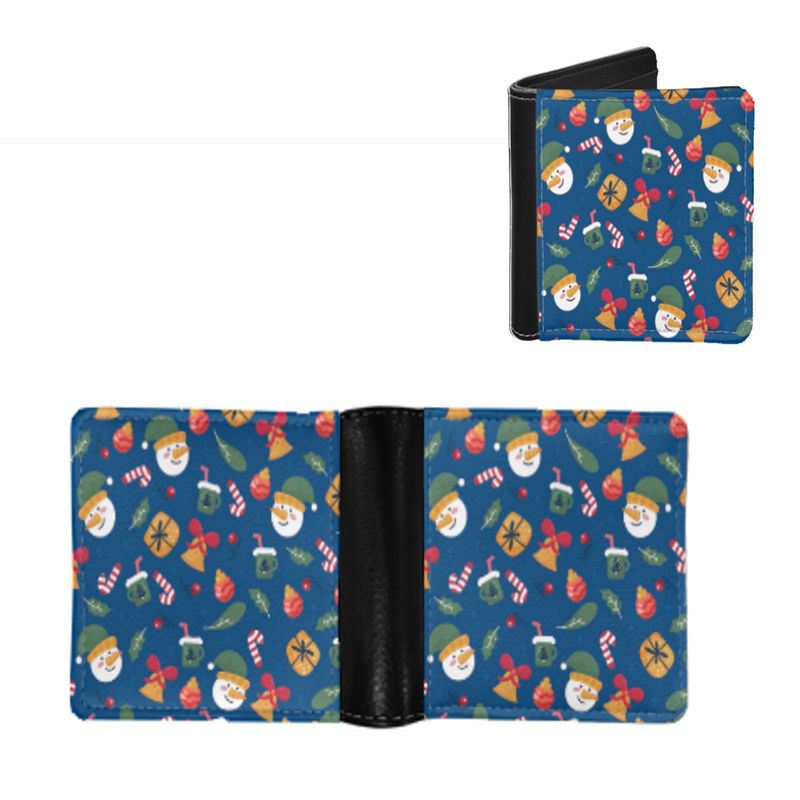 Hot Christmas Cat Cartoon Print Men's ID Card Holder Foldable PU Horizontal Wallet Factory_voghion.com