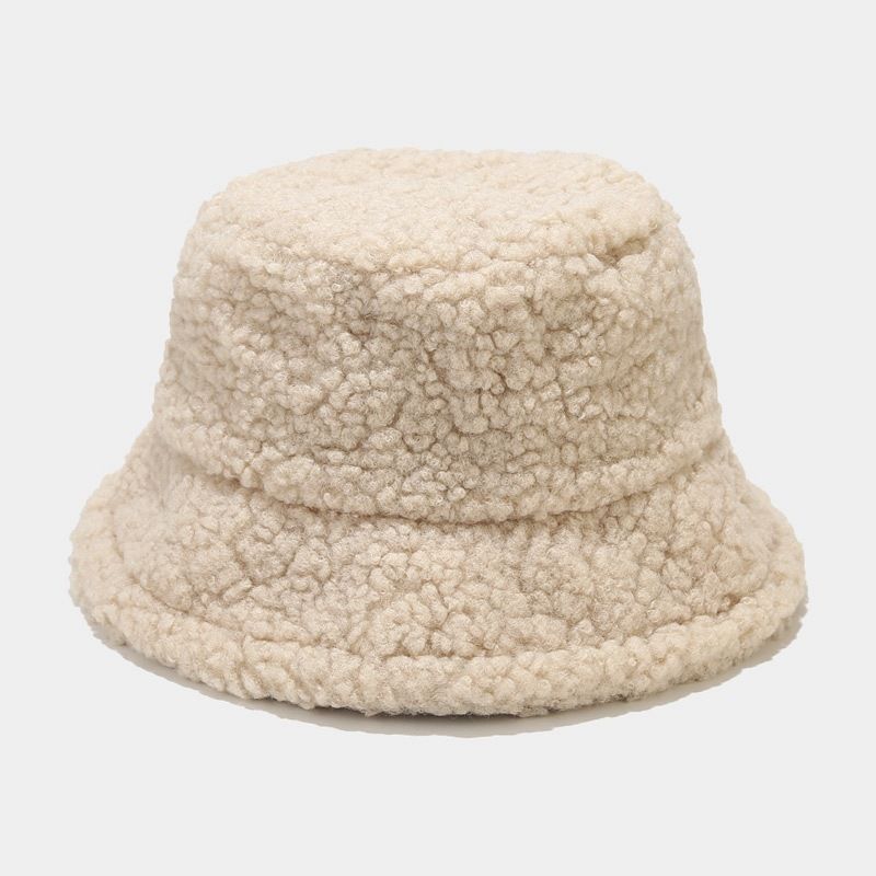 Hat women's autumn and winter versatile lamb wool bucket hat simple solid color thickened warm plush basin hat_voghion.com