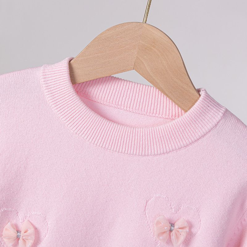 Pull en tricot UTridevn pour fille avec nœud – Haut en coton doux à manches longues et col rond pour tout-petits et enfants (3-8 ans) – Blanc, rose, bleu_voghion.com