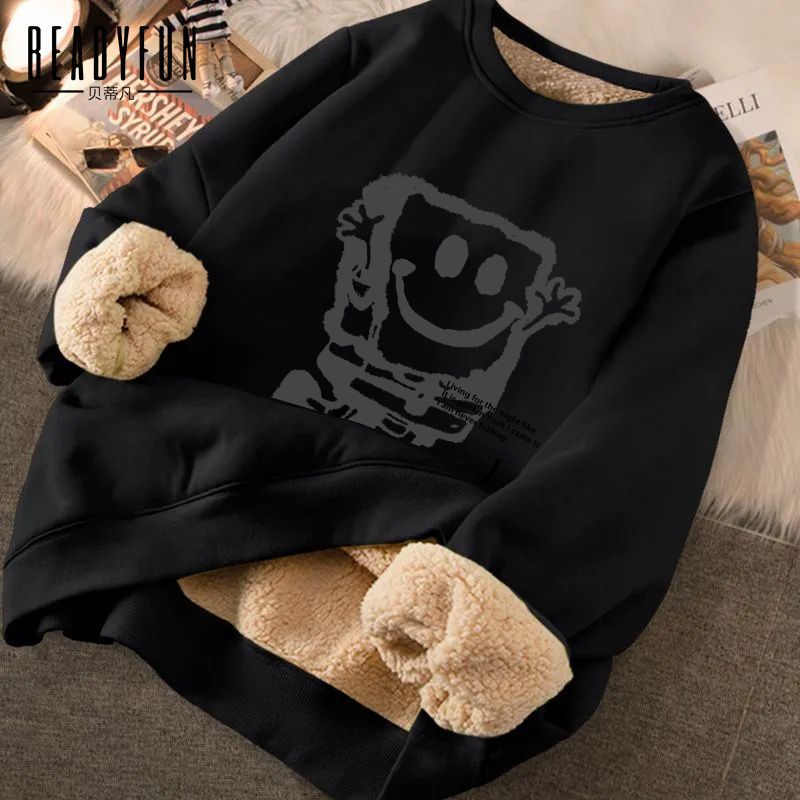 Felpa girocollo per uomo e donna, giacca a maniche lunghe in lana d'agnello spessa foderata in pile per studenti autunno inverno coppia_voghion.com