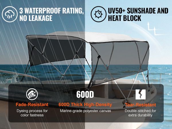 VEVOR 4 Bow Bimini Top Boat Cover, Detachable Mesh Sidewalls, 600D Polyester Canopy with 1" Aluminum Alloy Frame, Includes Storage Boot, 2 Straps, 2 S_voghion.com