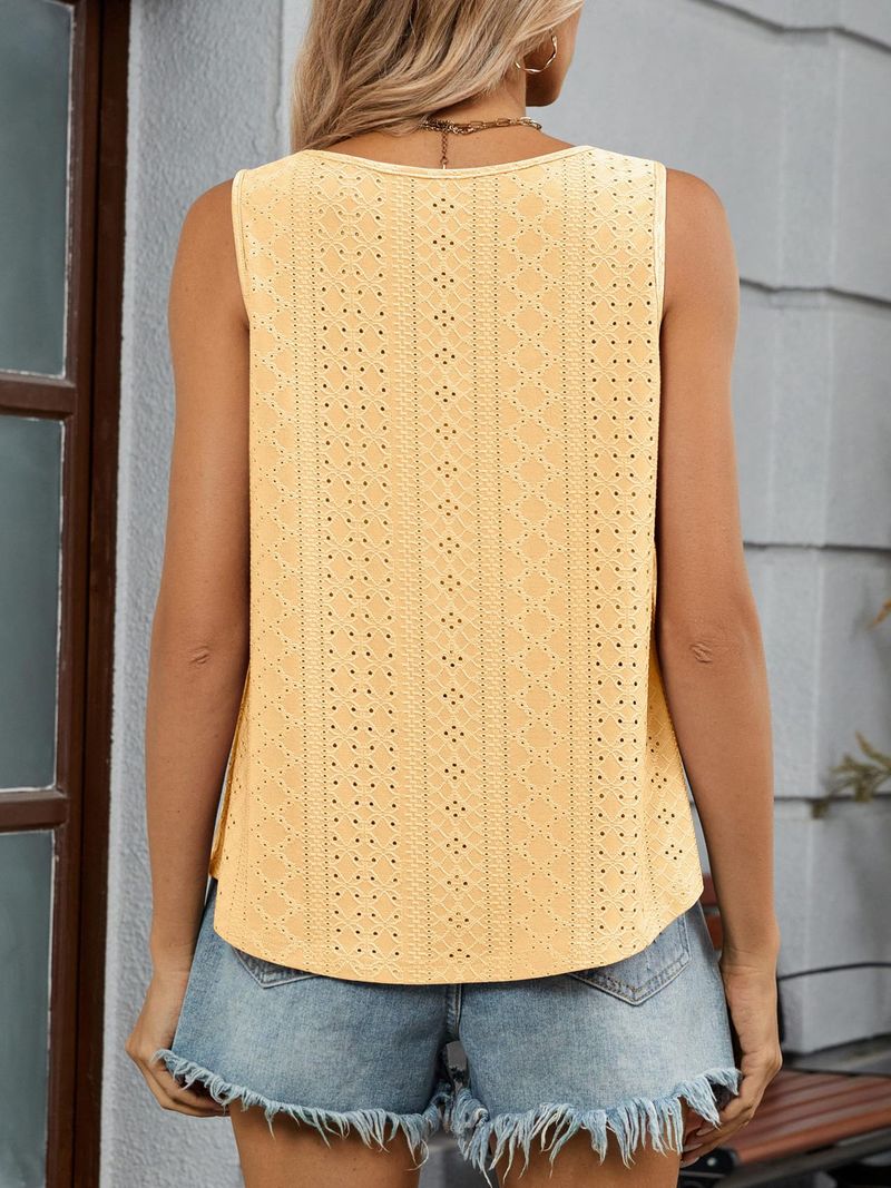 2025 Sommer Neue Rundhals Ärmellose Feste Farbe Strap Mode Lässig Taste Aushöhlen Weste_voghion.com