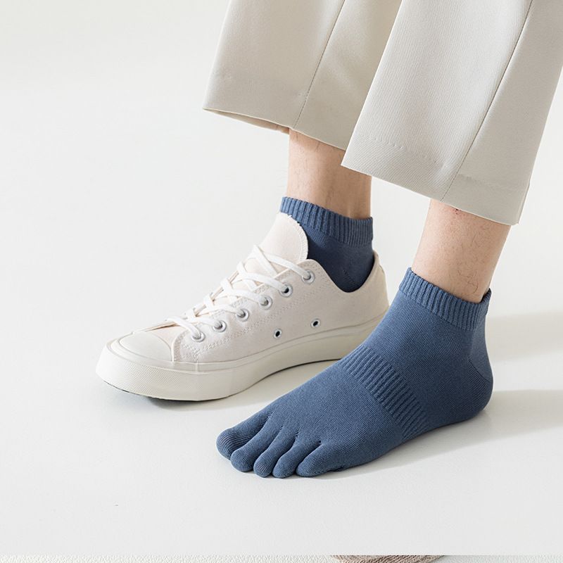 Calzini a cinque dita per tutte le stagioni, calzini da uomo in cotone tinta unita, assorbenti del sudore e deodoranti, con dita divise, anti-infezione incrociata, calzini corti 100% cotone_voghion.com