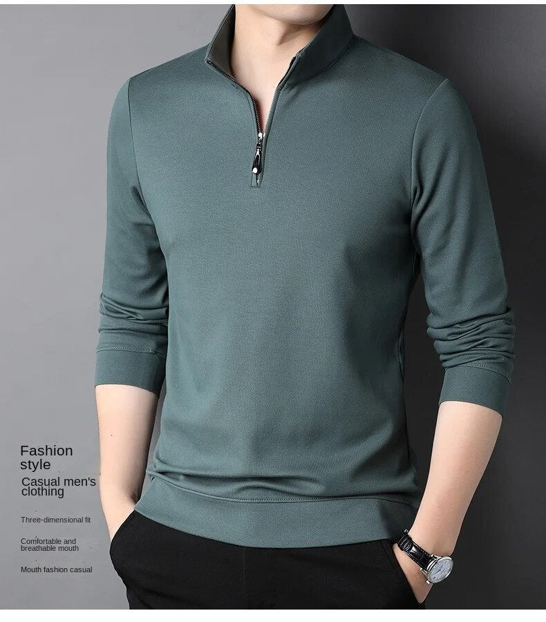Top Grade Neue Mode Marke Zipper Polo Shirt Männer Casual Plain Koreanische Einfarbig Langarm Tops Herren Kleidung_voghion.com
