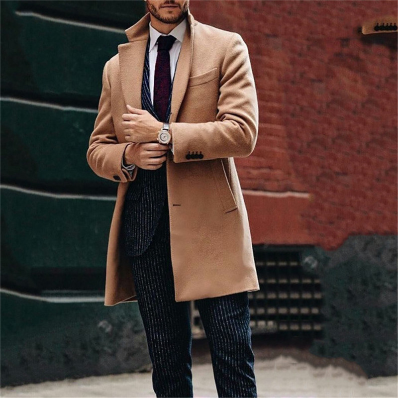 Cappotto classico con patta alla moda, cappotto di lana a maniche lunghe e medie da uomo britannico, tendenza cappotto di lana autunnale e invernale_voghion.com