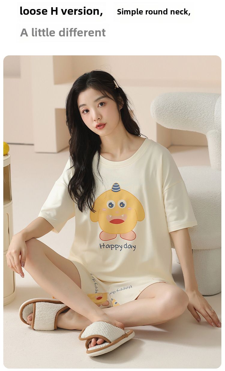 Pajamas women's summer women's 2024 new pure cotton women's short sleeve suit summer sweet cute plus size homewear_voghion.com