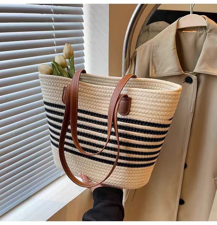 Borsa a tracolla in corda di cotone e paglia per donna, estiva, versatile, intrecciata, da pendolare, per le vacanze e la spiaggia_voghion.com