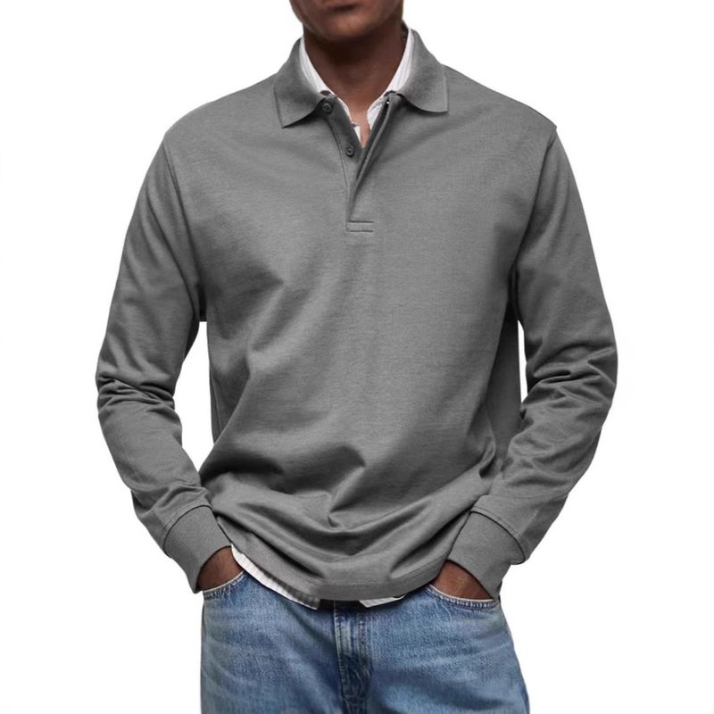 Klassisches Langarm-Button-Down-Hemd für Herren – atmungsaktives Polyester, schmale Passform, vielseitige Unifarben für Freizeit- und Bürokleidung_voghion.com