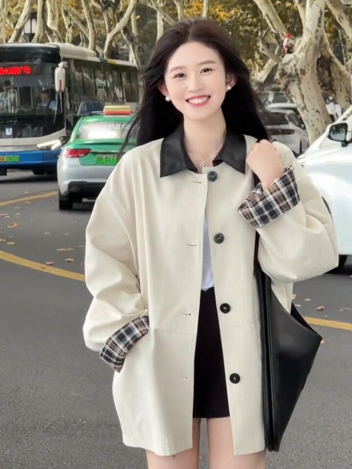 Mantel Für Frauen 2025 Frühling Und Herbst Neue Kleine Größe Casual Hepburn Stil High-end-Gefühl_voghion.com