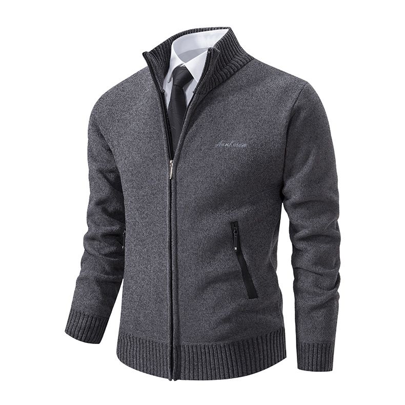 2023 winter men's sweater sweater cardigan high collar slim lapel trend thickened warm jacket_voghion.com