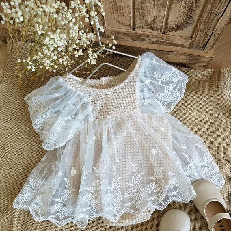 Mother & Kids Baby jumpsuit Korean version baby girl lace summer flying sleeves fart clothes newborn 100 days old princess skirt_voghion.com