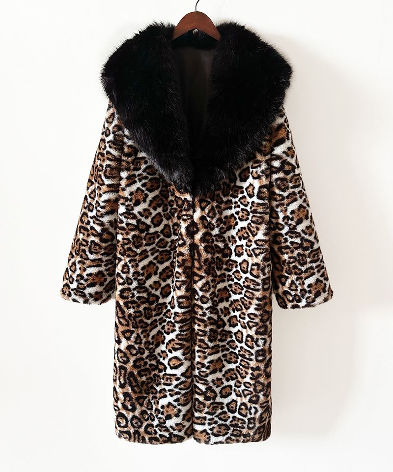 Cappotto in pelliccia sintetica extra lungo da donna con collo in pelliccia sintetica staccabile – Elegante soprabito invernale con stampa leopardata_voghion.com