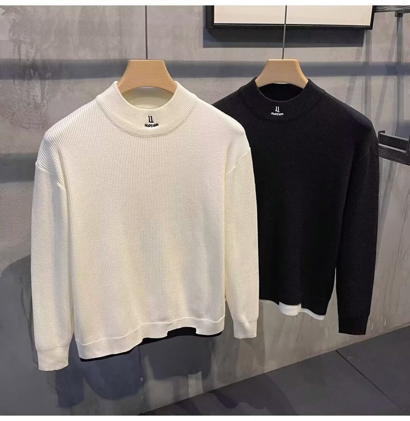 Ensemble deux pièces en tricot pour homme – Pull décontracté brodé et chemise à manches longues (noir/blanc, tailles M à XXXL)_voghion.com