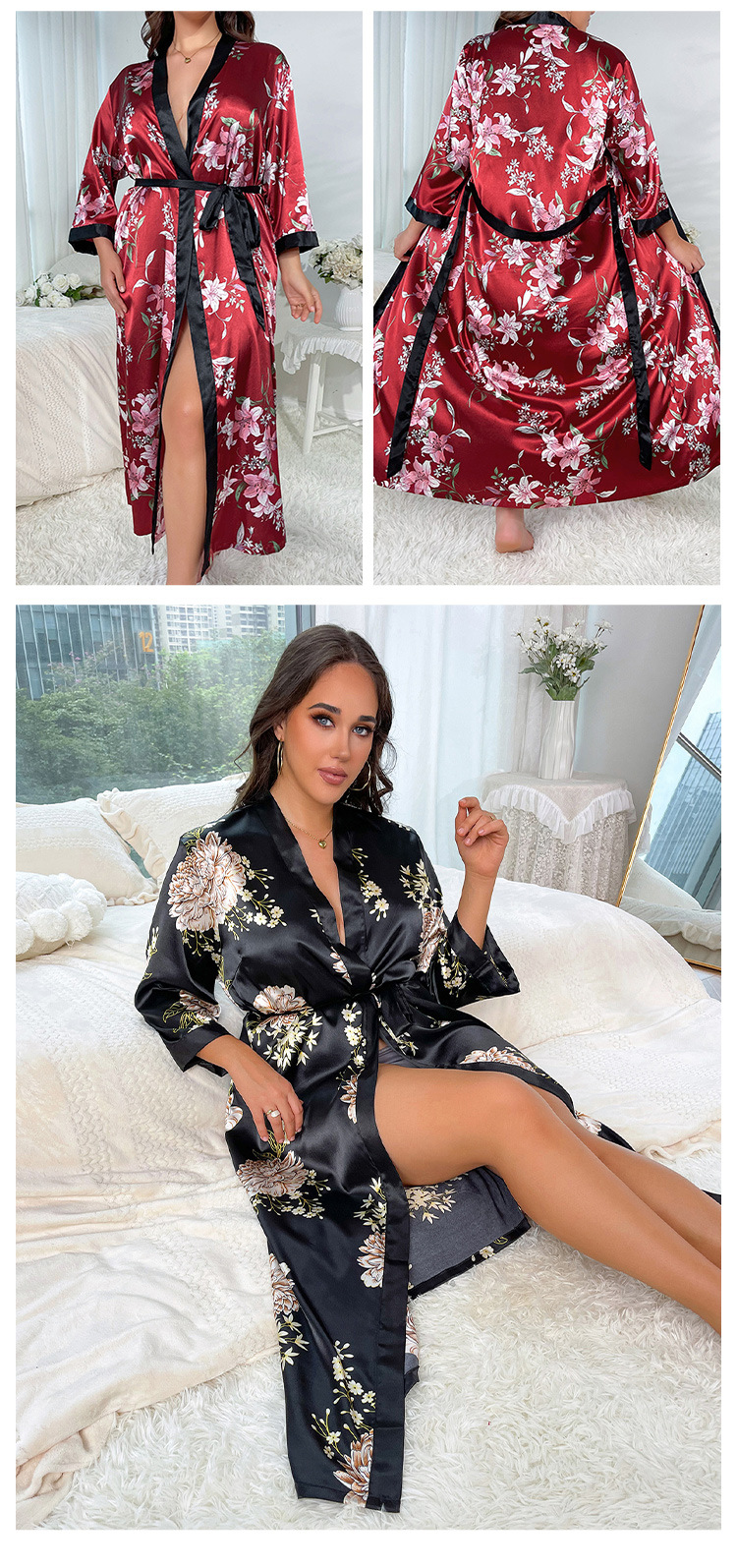 Sovkläder för kvinnor Plus Size Pyjamas för kvinnor Fashionabla Casual Lös tryckta pyjamas för kvinnor Långsimulerad siden sexig nattlinne_voghion.com