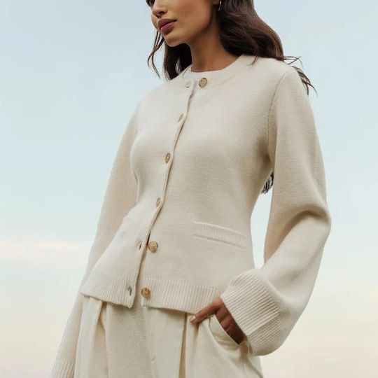 Luxury Knit Cardigan For Women - Soft & Cozy Oversized Sweater Coat With Buttons, Elegant Casual Style For Fall & Winter (Ivory, Taupe, Black)_voghion.com