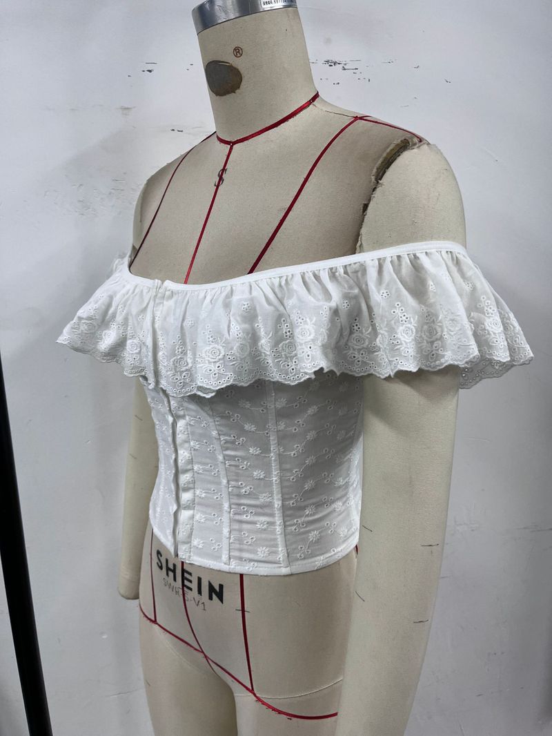 Sexy Mädchen Off-Shoulder Strap Französisch Rüschen Taste Taille Abnehmen Weste Z0879_voghion.com
