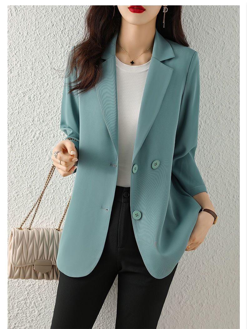 WTEMPO Spring Summer Suit Jacket Women's Fashion Thin Three-Quarter Sleeve Casual Blazer Outerwear Lightweight Split_voghion.com