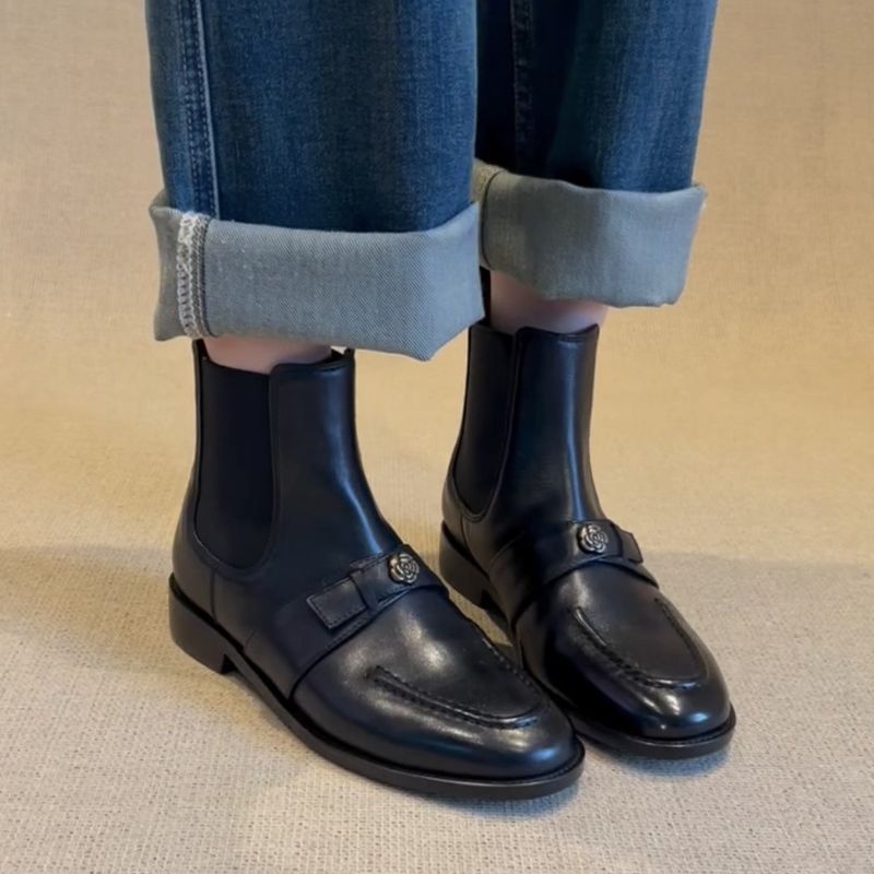 Genuine Leather Short For Women Spring And Autumn Single Elegant Chunky Heel Camellia British Style Martin Boots_voghion.com