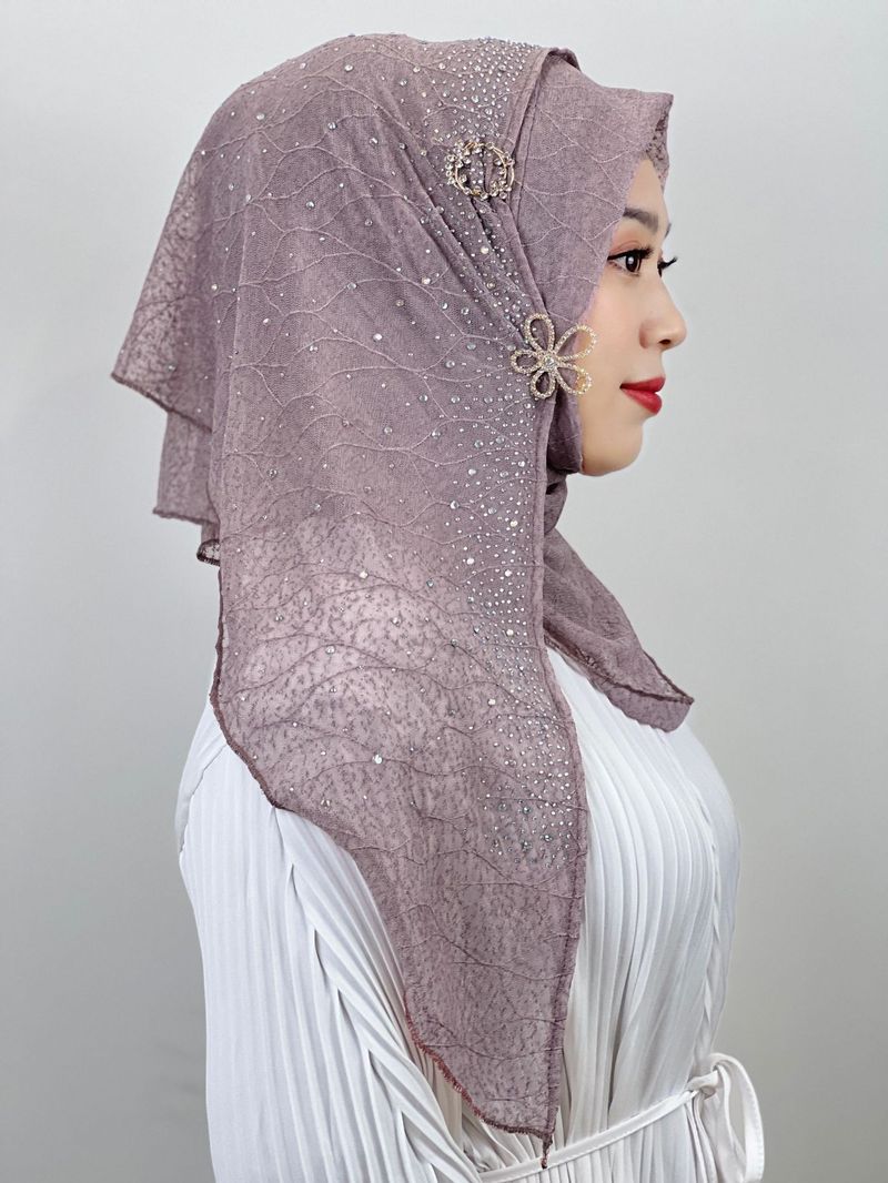 Γυναικείο πουλόβερ Hijab τουρμπάνι διχτυωτό υφή γυναικείο τουρμπάνι φωτεινό κασκόλ τουρμπάνι με διαμάντια_voghion.com