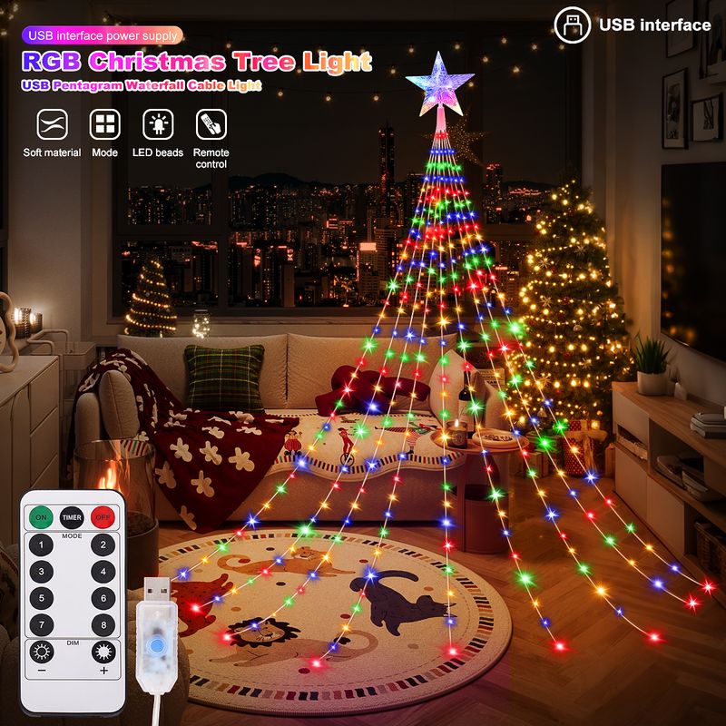LED-Weihnachtsbaumschmuck-Lichter im Freien, USB, 2/3 m, wasserdicht, Lichterkette, 8 Modi, für Innenhof, Hochzeit, Partybeleuchtung_voghion.com