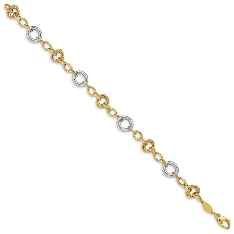 14K Two-tone Fancy Circles Cable Link Bracelet_voghion.com