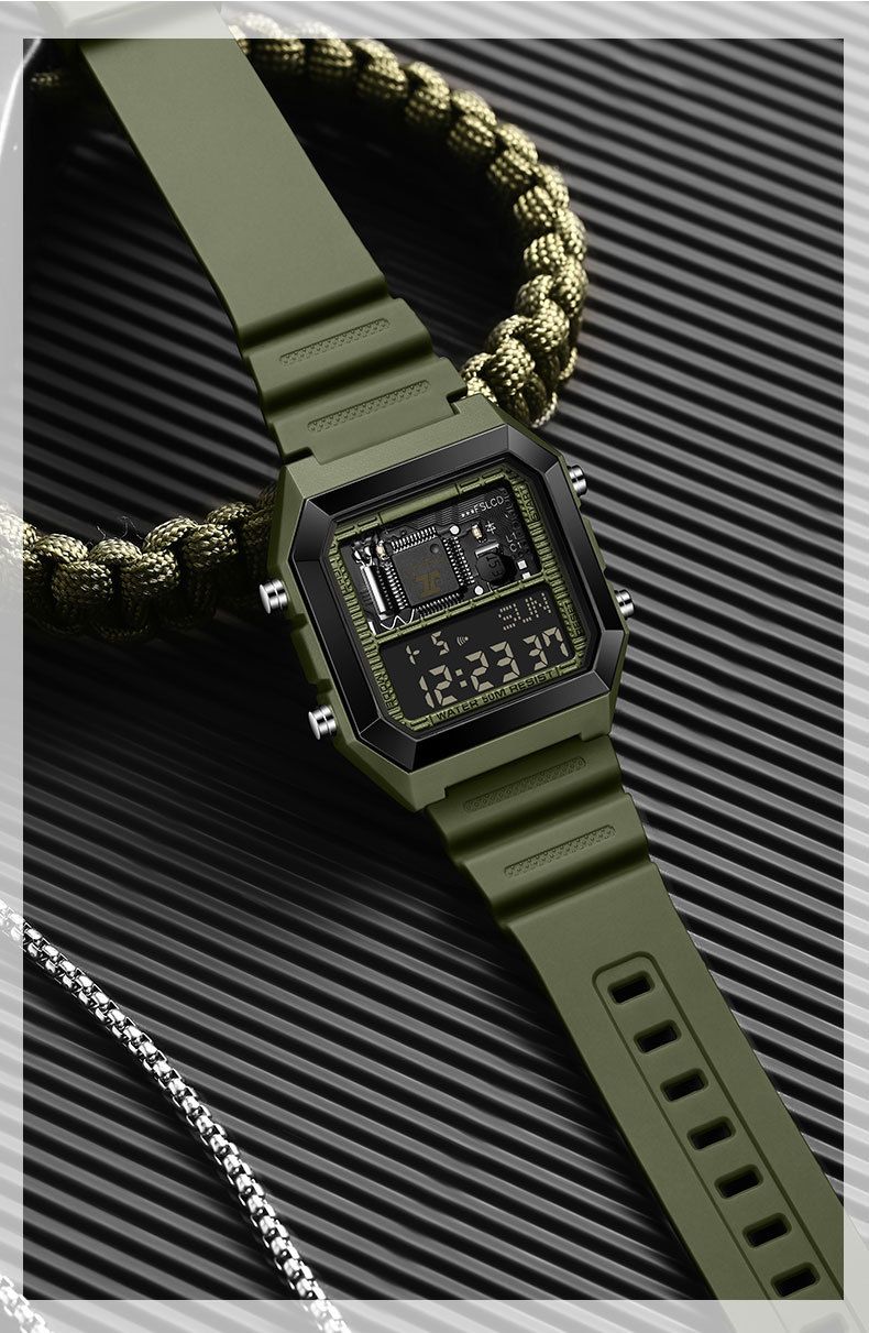 Digitaal wekkerhorloge met multifunctionele timer, stopwatch, LED-achtergrondverlichting, waterdicht tot 50 m, unisex vierkant sporthorloge voor studenten en professionals_voghion.com