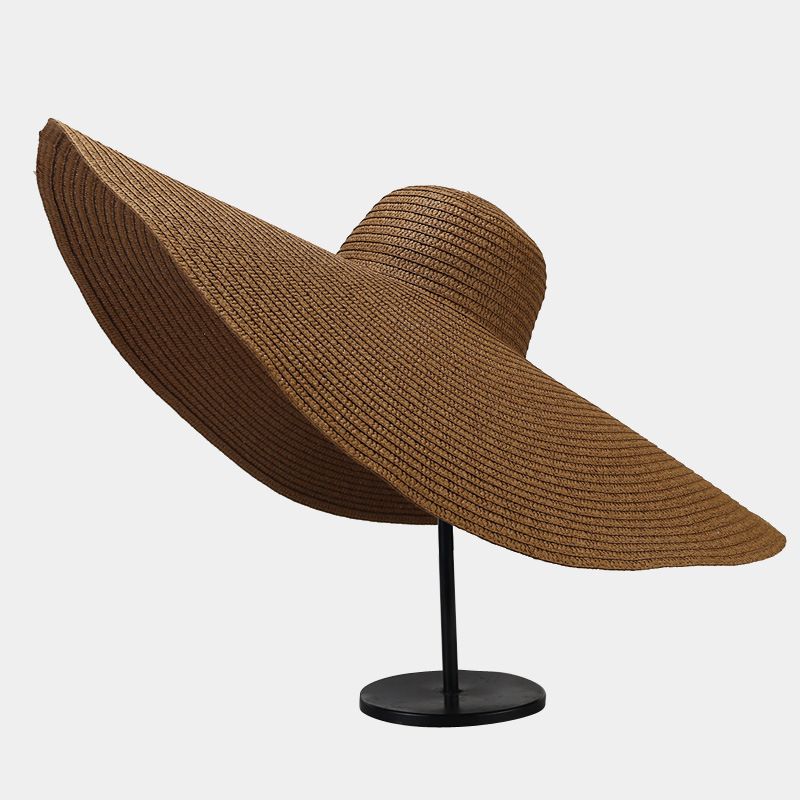 Nuovi arrivi 70 cm cappelli di paglia a tesa larga oversize primavera estate floscio pieghevole protezione UV cappello da spiaggia per le donne all'ingrosso_voghion.com