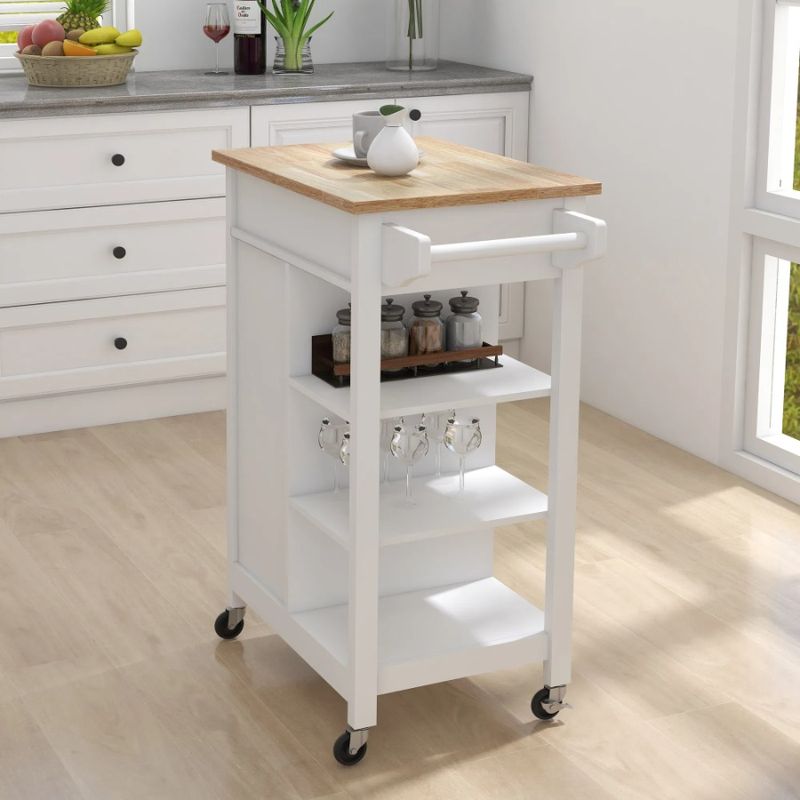 Piano cucina e tavolo carrello in gomma regolabile isola portasciugamani ripiani in legno carrello con cremagliera girevole_voghion.com
