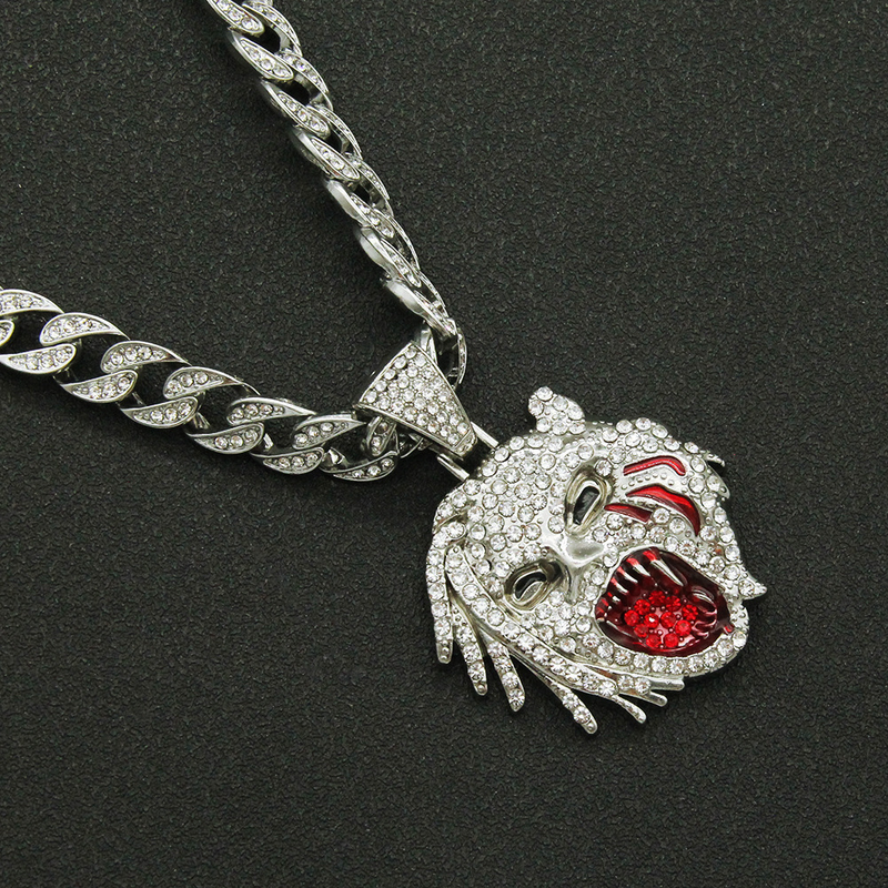 Masculino feminino hip hop iced out bling figura pingente colar com 13mm miami corrente cubana hiphop rock colares moda charme jóias_voghion.com