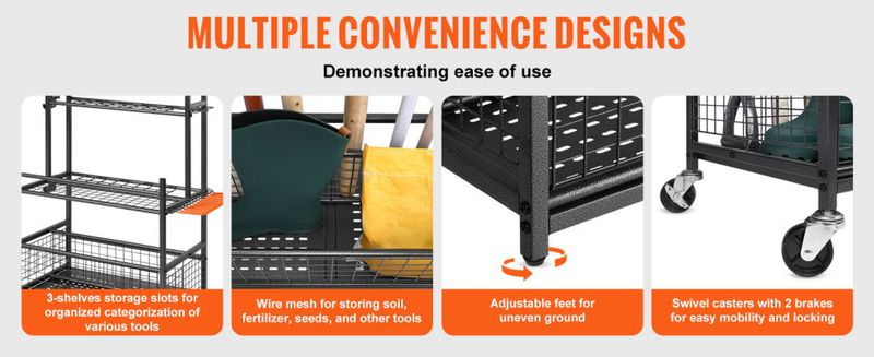 VEVOR Garden Tool Organizer, 16 Slots with Hooks, Yard Tool Tower Rack with Wheels for Garage Organization and Storage, Hold Long-Handled Tool/Rake/Br_voghion.com