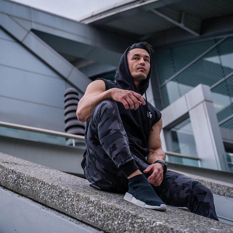 Muscle Fitness Brother Sommer Herren Sport Freizeit Lauftraining Dünne ärmellose Weste mit Fellkapuze_voghion.com
