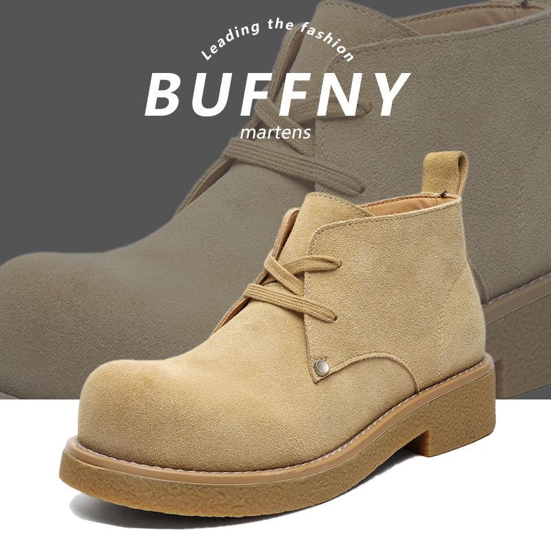 Derby-Schuhe Herren-Martin-Stiefel mit dicker Sohle und erhöhtem Wildleder und rundem Kopf_voghion.com