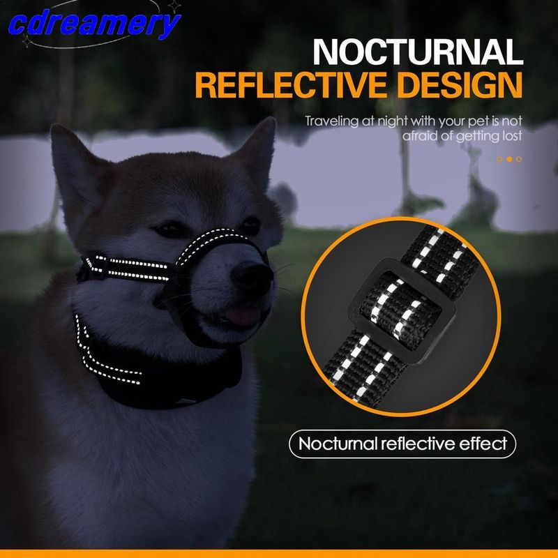 Reflective Dog Mouth Cover, Adjustable Reflective Pet Mouth Cover, Portable Dog Mouth Cover, Black Dog Mouth Cover To Prevent Biting_voghion.com