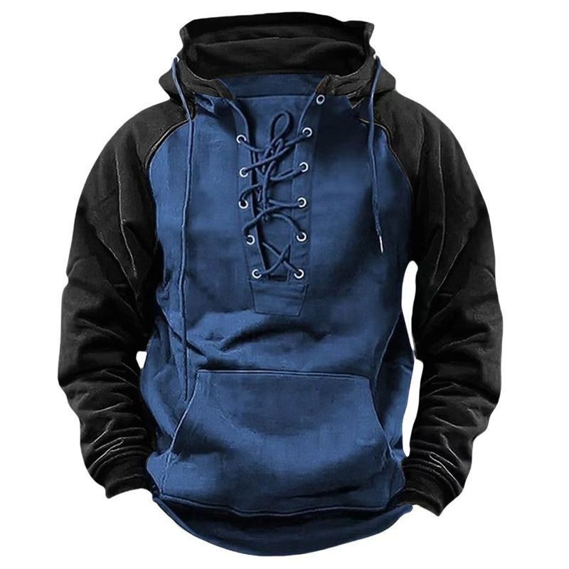 Grünes Herren-Sweatshirt mit Kapuze für Herbst und Winter, lässige Herren-Arbeitsjacke mit Farbblock-Design_voghion.com