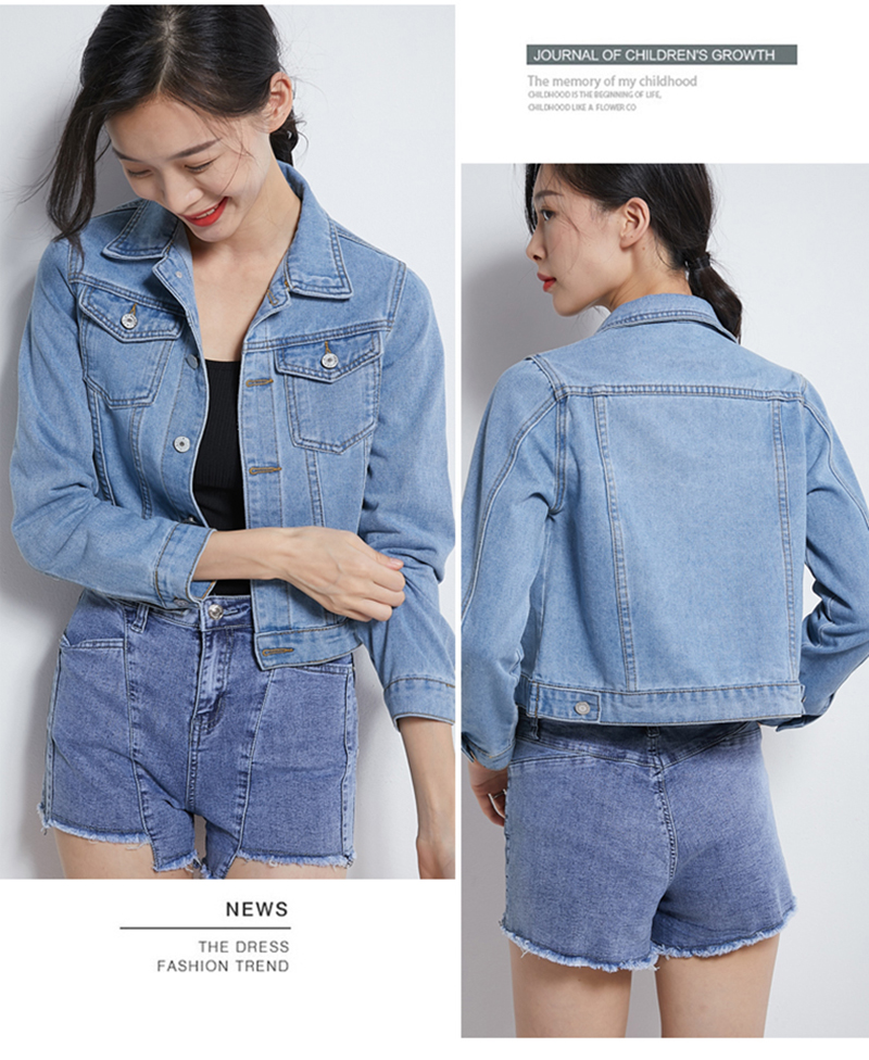 Nuova giacca di jeans da donna primavera e autunno 2022 giacca di jeans corta casual da donna versione coreana giacca di colore solido_voghion.com