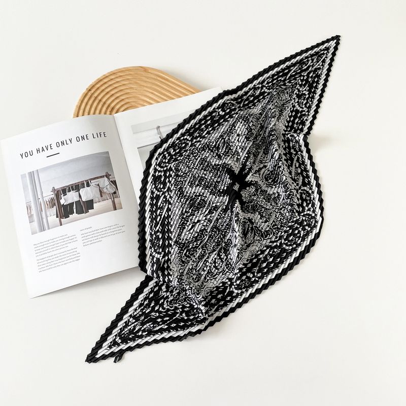 Square 70cm Printed Small Silk Women's New Neck Satin Pressed Pleated Scarf_voghion.com