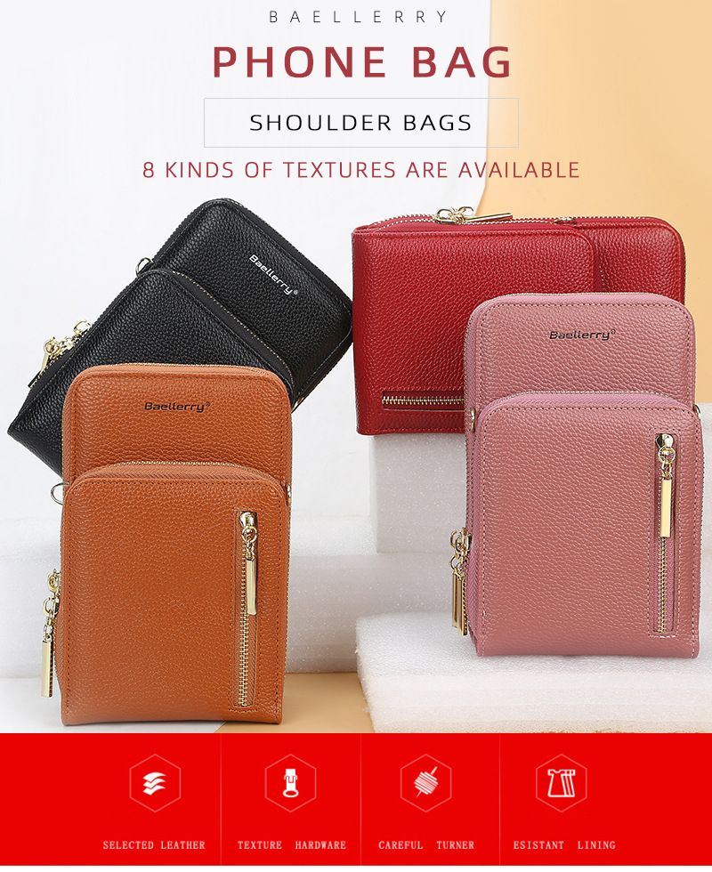 Shoulder Bag Fashionable and Versatile Zipper Vertical Double-layer Mobile Phone Bag Anti-theft Small Square Bag for Shopping and Dating Baellerry_voghion.com