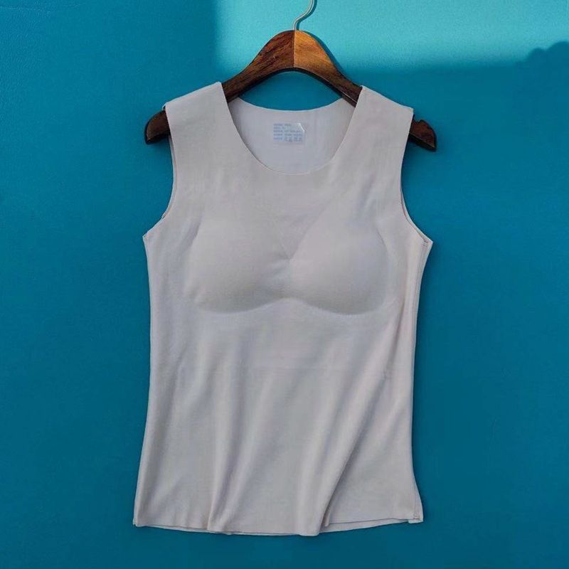 Thermoweste für Damen in großen Größen, fleecegefüttert und mit Brustpolstern verstärkt, nahtloses Winter-Baselayer-Top_voghion.com