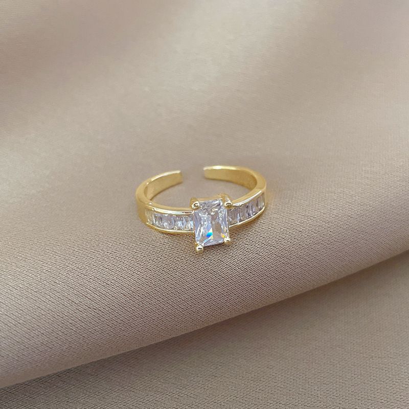 【 Oro vero 】 Anello da sposa con diamanti quadrati e zirconi pieni con apertura regolabile, anello semplice fatto a mano, anello di coppia_voghion.com